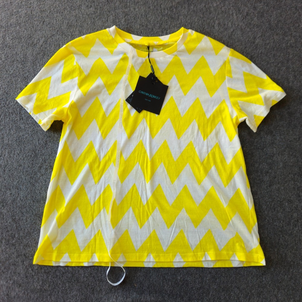 New! Cynthia Rowley Butter Yellow T-Shirt Size Large Chevron Zigzag Retail $95